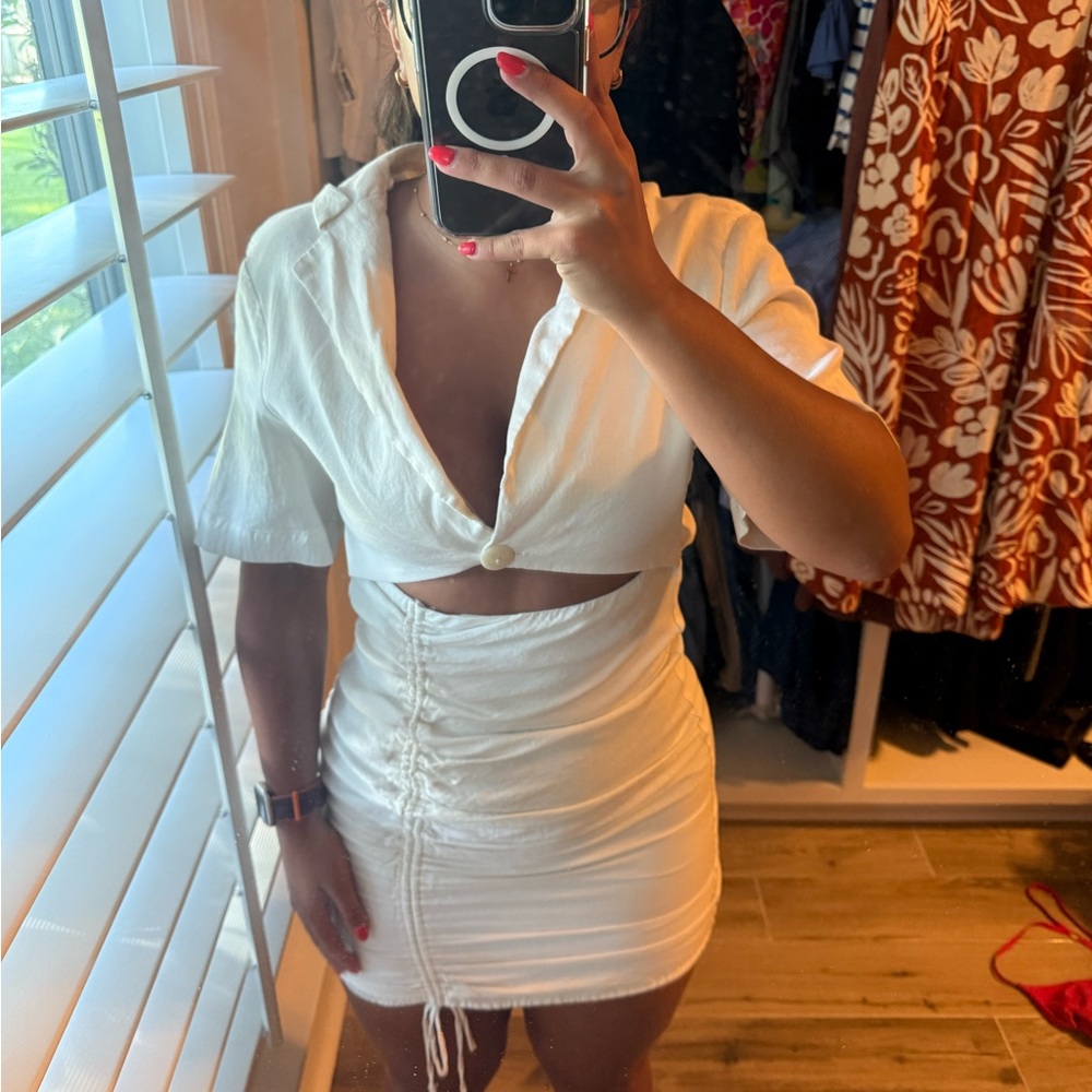 Zara Cut-Out Linen Mini Dress